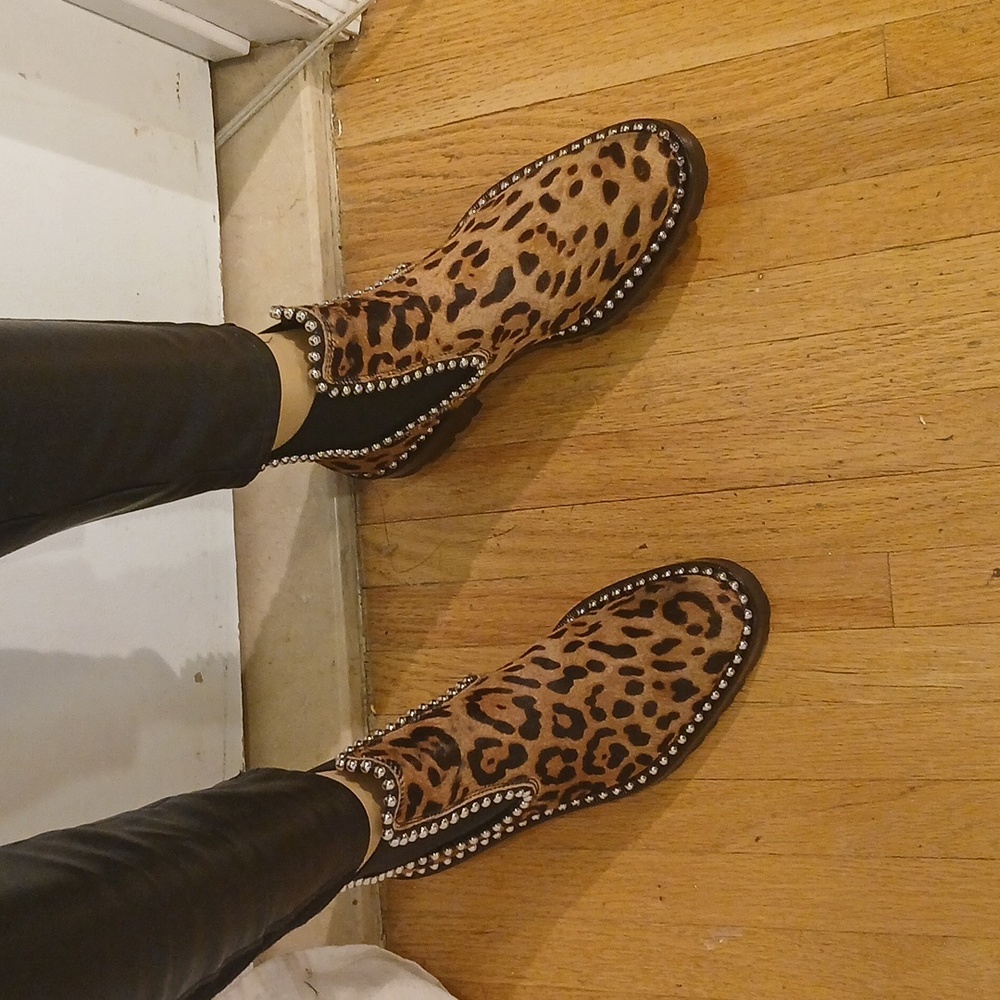 Stunning Alexander Wang Brown & Black Leapard Print Calf Fur Studded Booties - Picture 14 of 16
